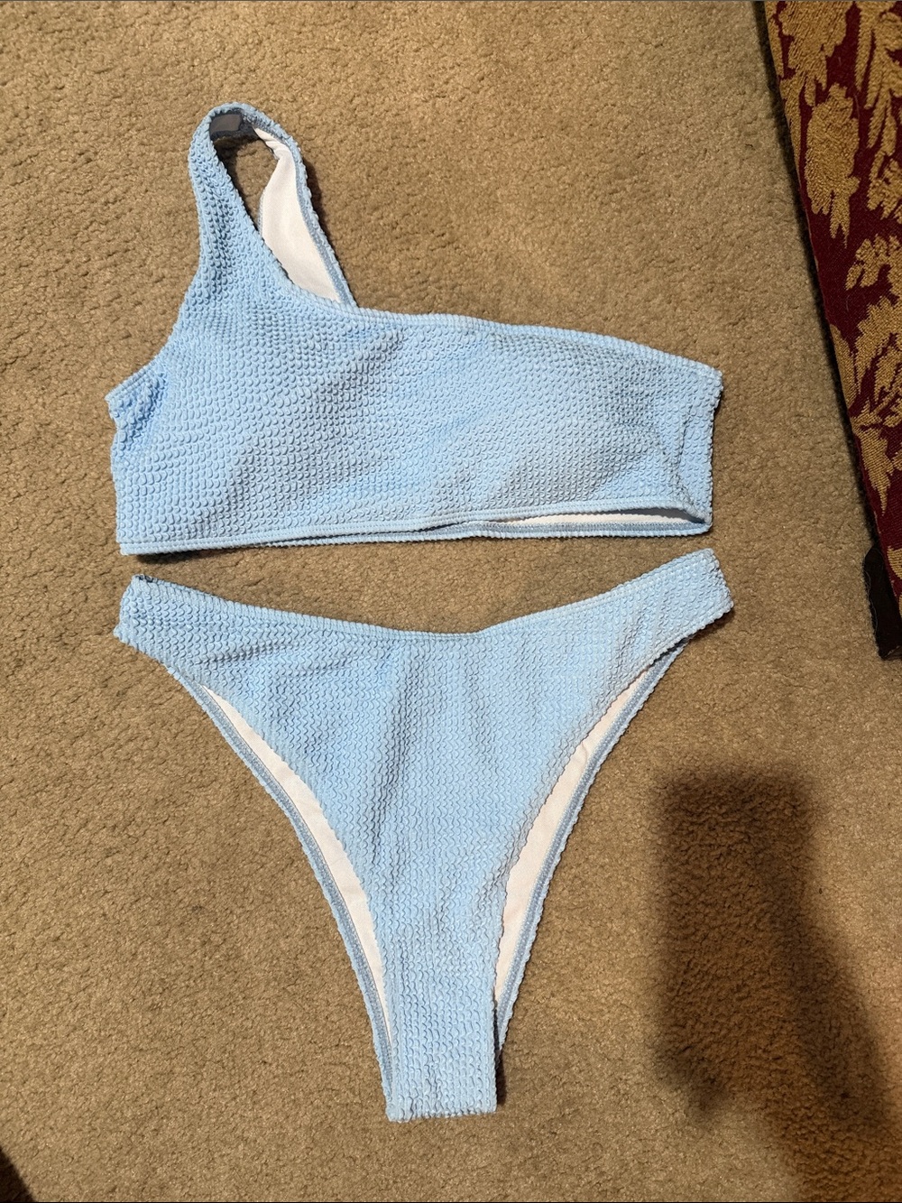 SHEIN Light Blue One-Shoulder Textured Bikini Set